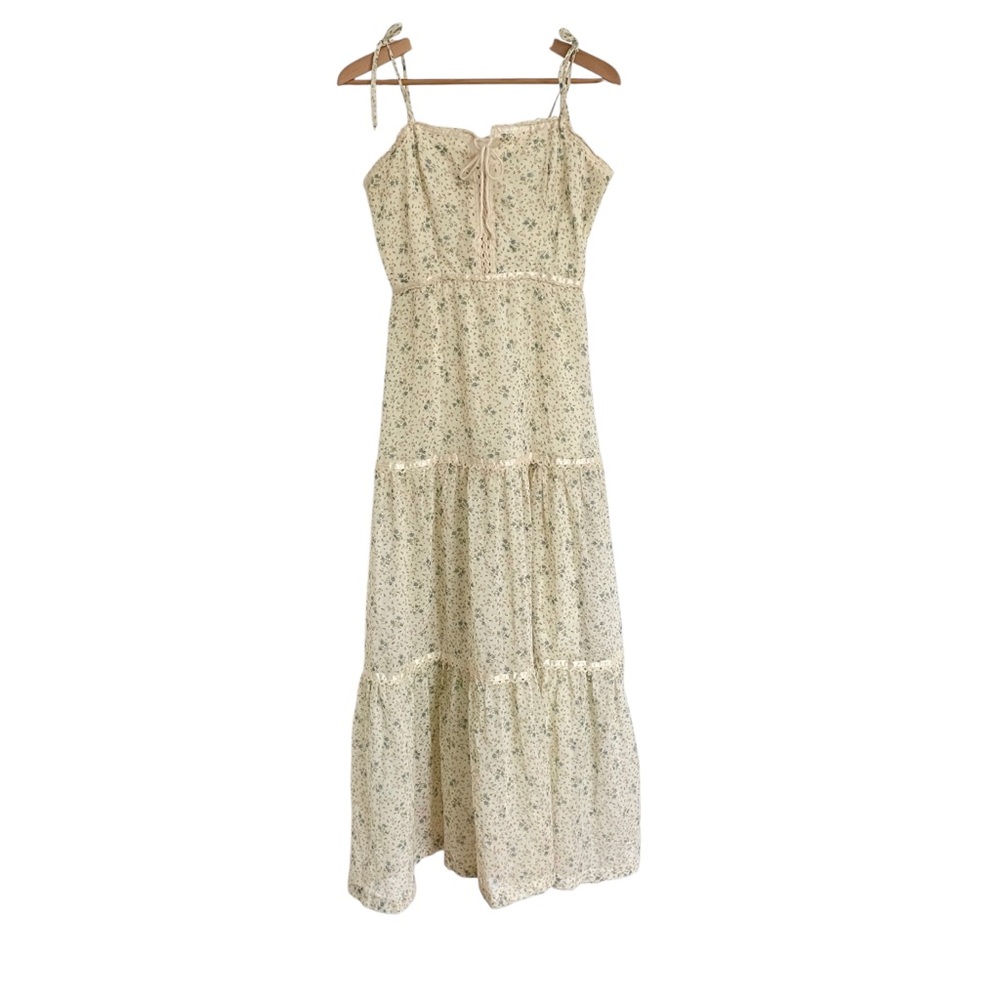 JOSEPH MAGNIN Vintage Calico Summer Tie Bodice & Straps Tiered Maxi Flor…
